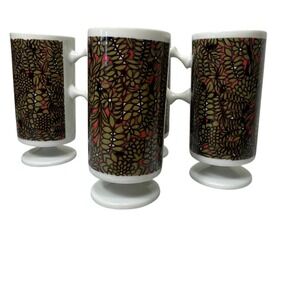 MCM Holt Howard tall floral pedestal espresso mug- Set of 4